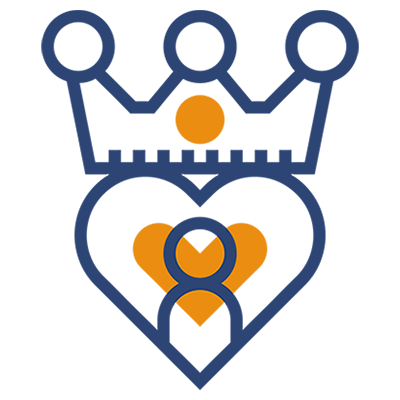 An icon of a figure within a heart with a crown atop it.