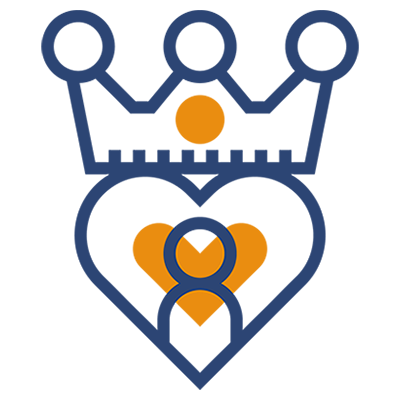 An icon of a figure within a heart with a crown atop it.