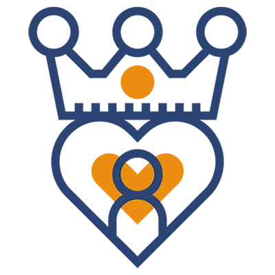 An icon of a figure within a heart with a crown atop it.