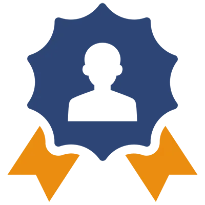 An icon of an award ribbon with a silhouette of a person in the center.